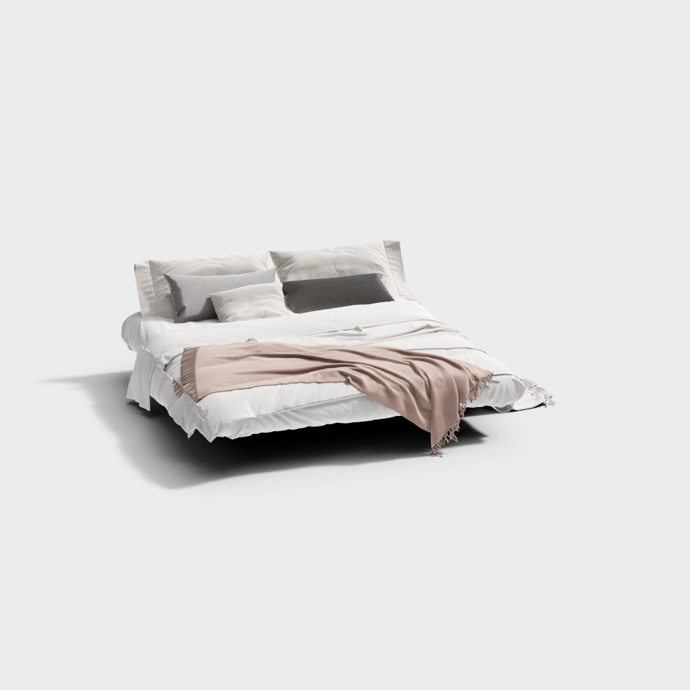 Elegant Modern Minimalist Bed 3D Model – Low-Poly Cozy Design