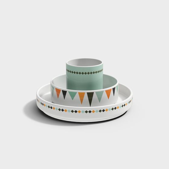 Color Flag Tableware Set 3D model