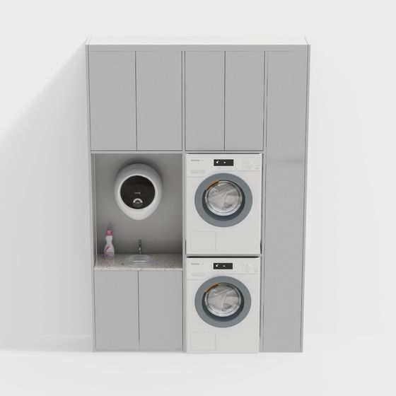 Sleek Washing Machine Cabinet 3D model for Modern Homes