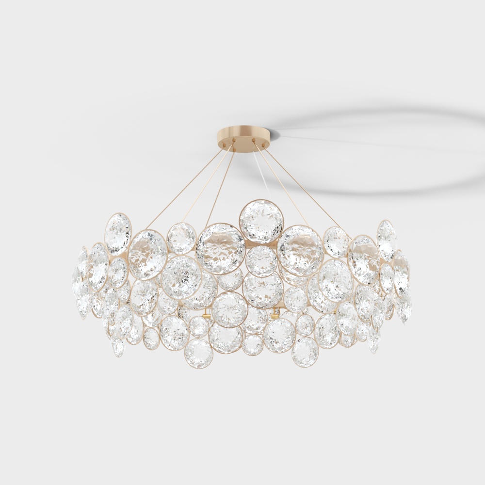 Elegant Crystal Chandelier 3D Model – Golden & Transparent