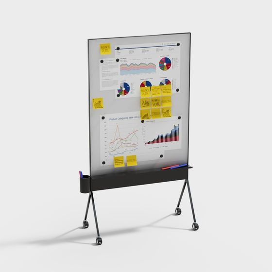 Mobile Whiteboard 3D Model for Modern Offices