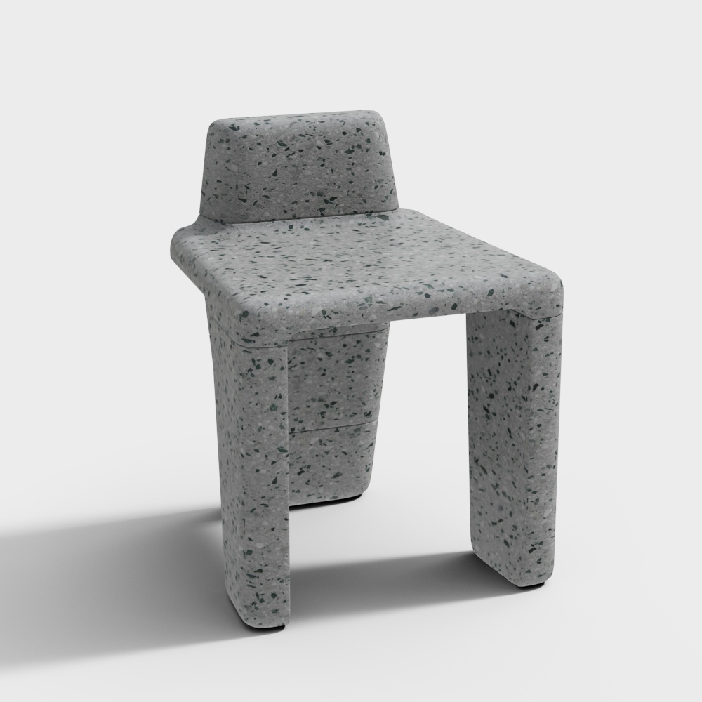 Modern grey terrazzo vanity desk with backrest and two drawers on white background