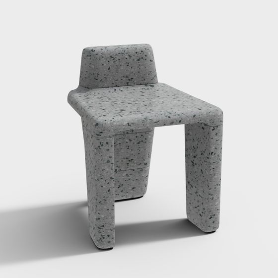 Modern grey terrazzo vanity desk with backrest and two drawers on white background