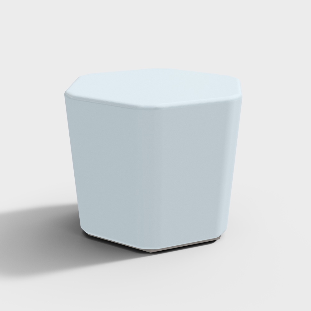 Modern light blue hexagonal footrest with smooth matte finish on white background