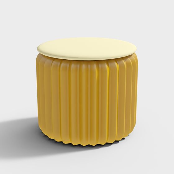 Modern yellow ribbed round footrest with cream top on white background