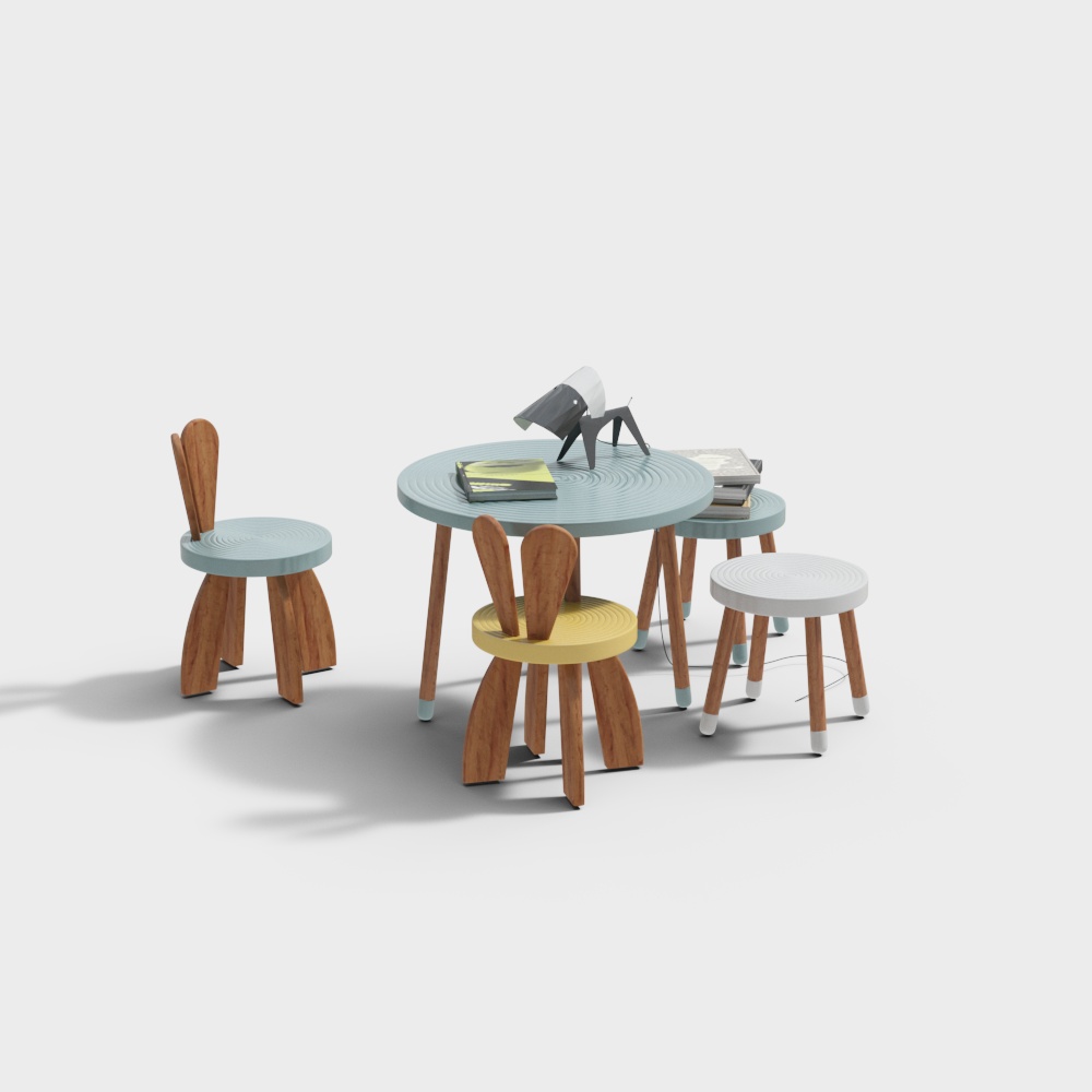 Urban Lounge Table and Chair Set 3D Model – Colorful Wood Furniture