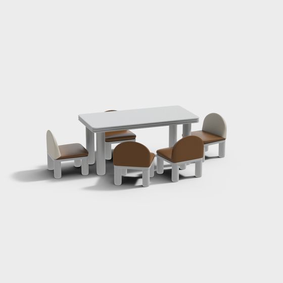 Stylish Low-Poly Dining Table and Chair Set 3D model