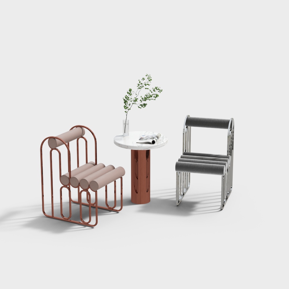 Urban Corner 3D Model – Low-Poly Metal & Marble Set