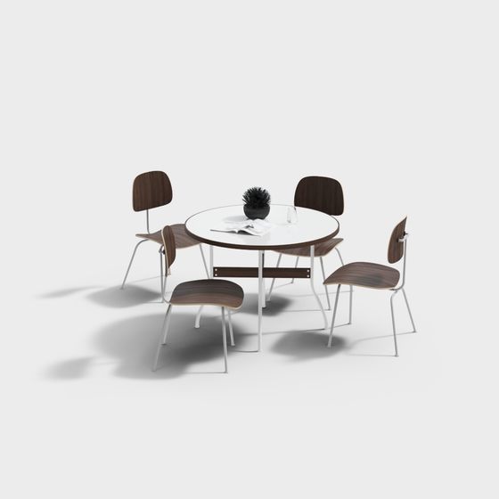 Modern Low-Polygon Dining Table and Chair Set 3D model