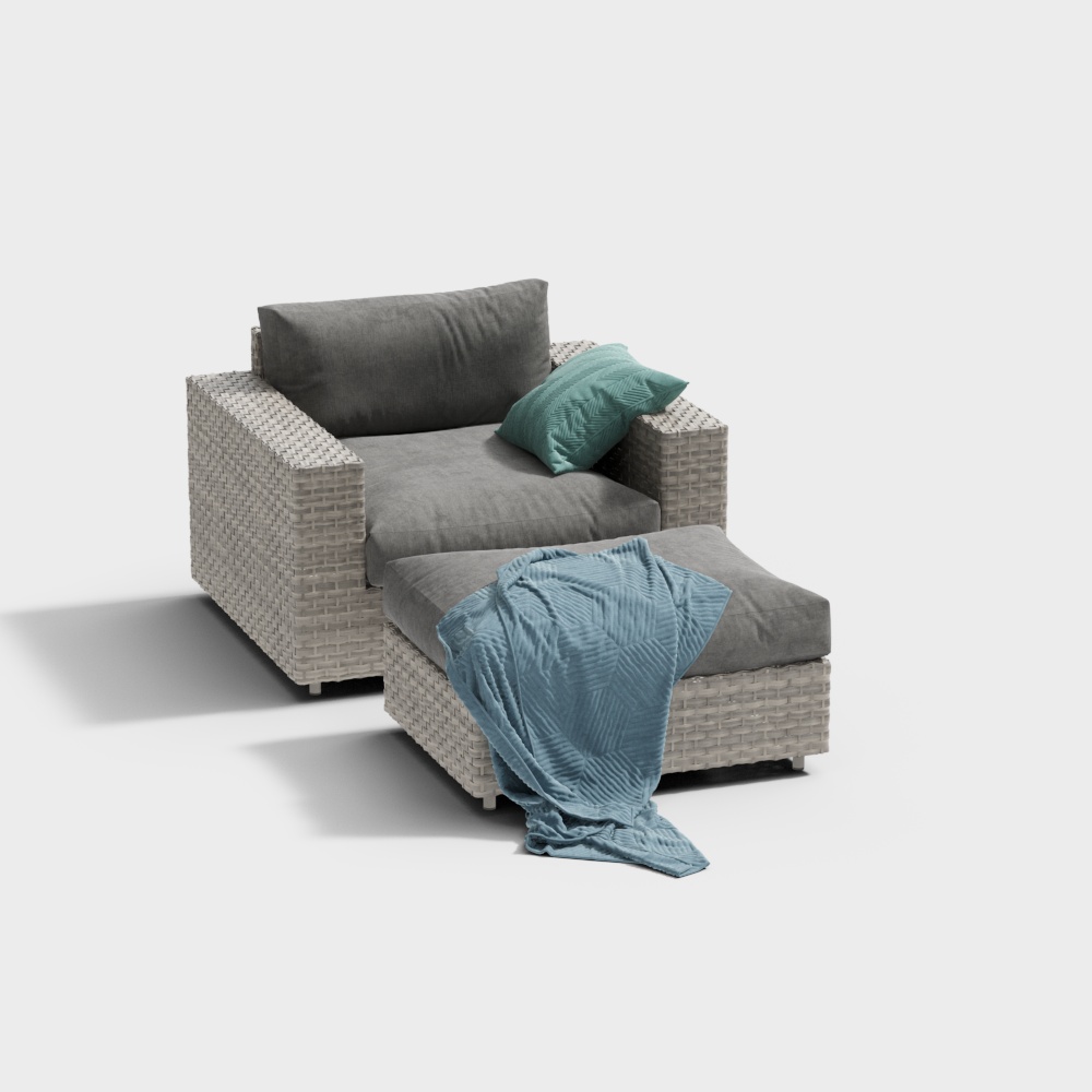 Cozy Corner Chair Set 3D Model – Low-Poly Woven Frame