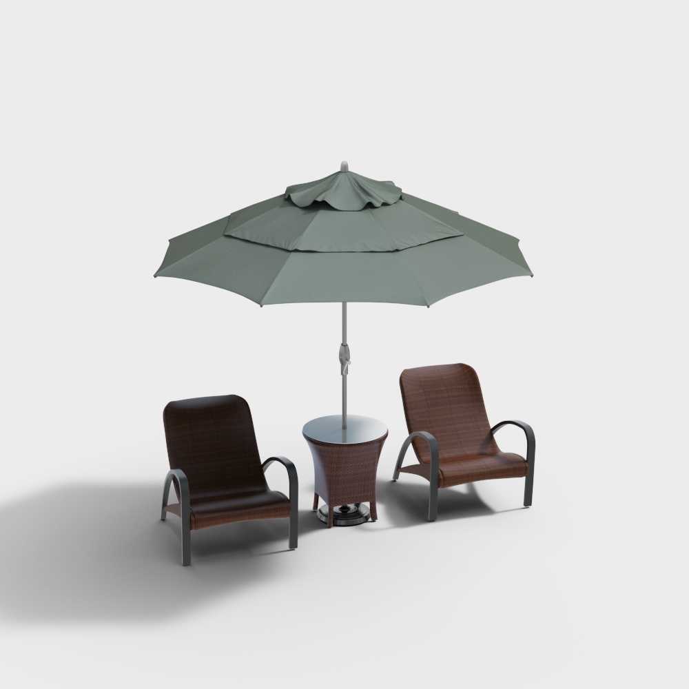 Elegant Outdoor Lounge Chair Set 3D Model – Rattan Design