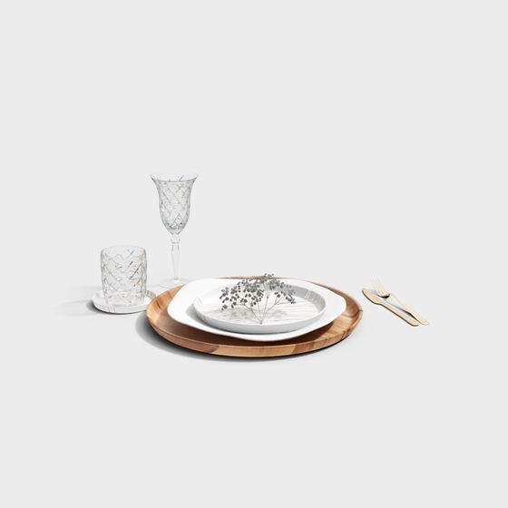 Elegant Low-Polygon Dinnerware 3D model