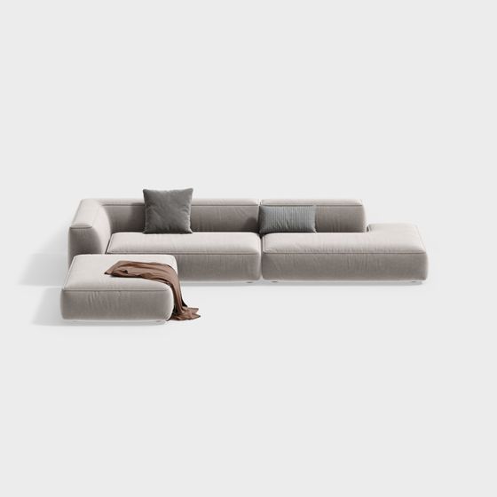 L-Shaped Gray Sofa 3D Model for Spacious Living Rooms
