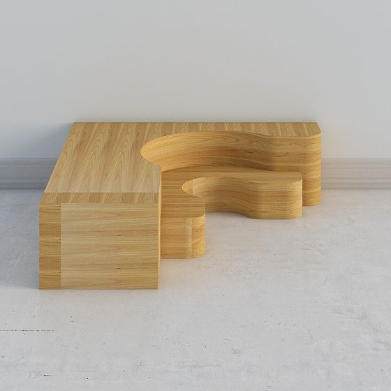 Stylish Wavy Wood Stool Low Polygon 3D model