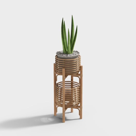 Low-Poly Bamboo Plant Stand 3D model