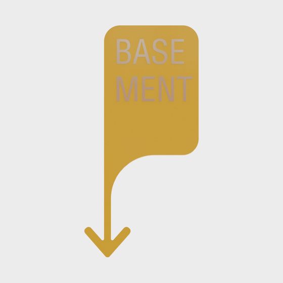 Yellow basement sign icon with downward arrow on light grey background