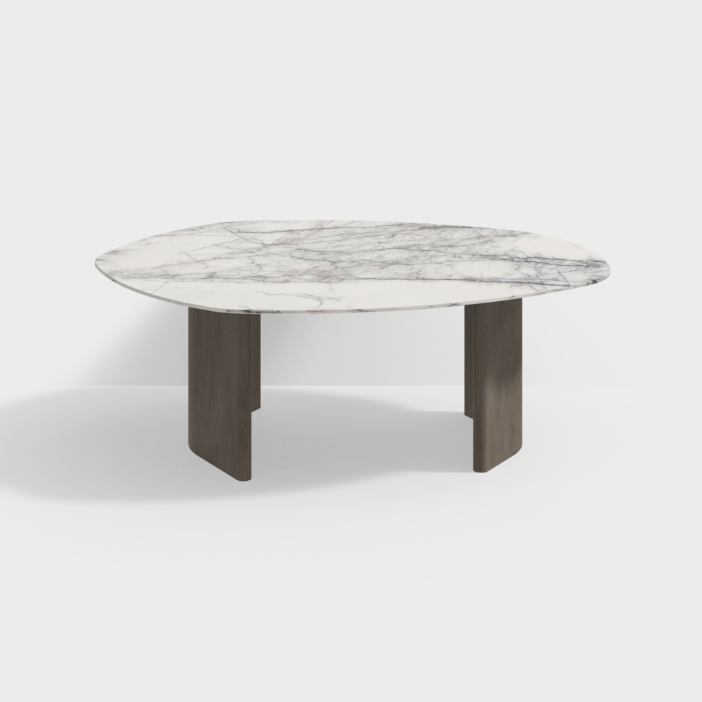Elegant Round Table 3D Model – Marble and Wood Design