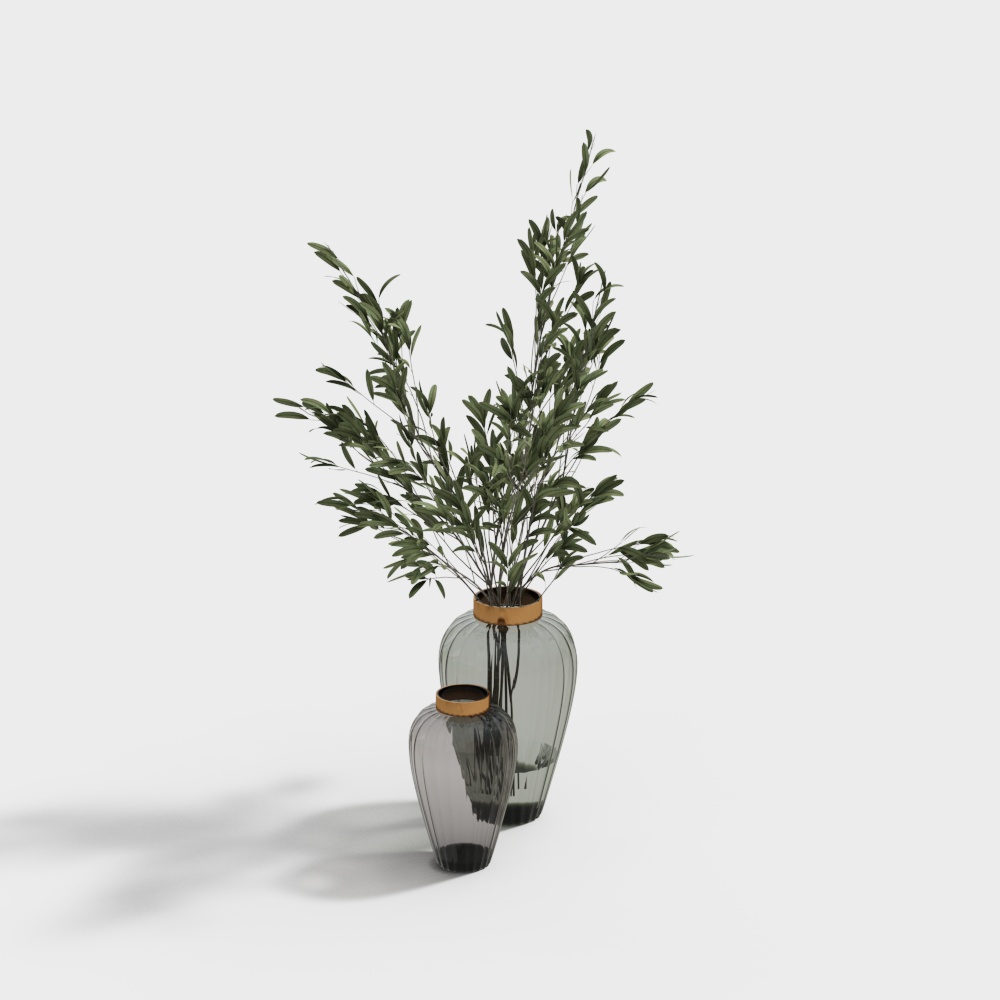 Modern glass vase floral art - two bottles