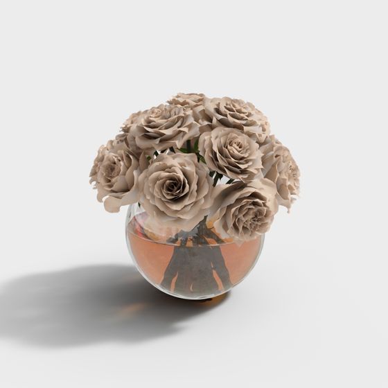 Elegant Glass Vase with Roses 3D model