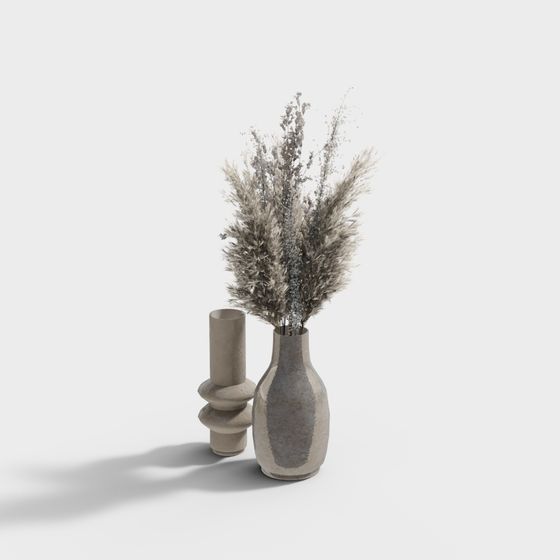 Stylish Low Poly Vase with Dried Grass 3D model