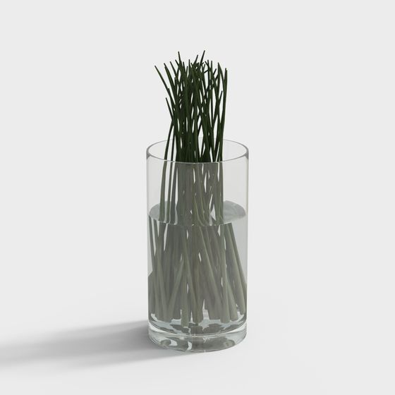 Stylish Glass Vase with Green Plants 3D model