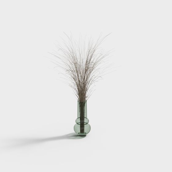 Stylish Glass Vase with Dried Grass 3D model