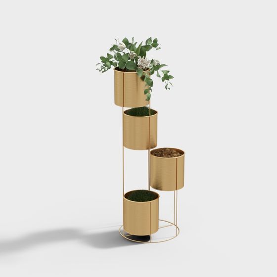 Elegant Golden Plant Stand 3D model