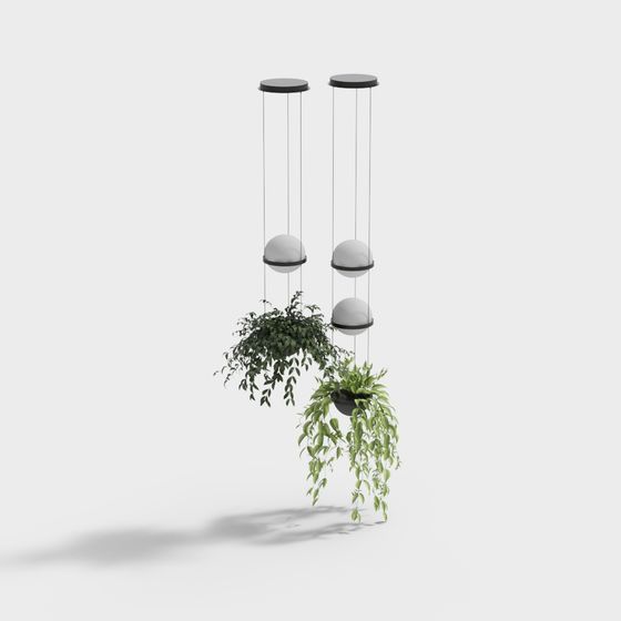 Modern Green Plant Hanging Basket 3D Model for Interior Decor