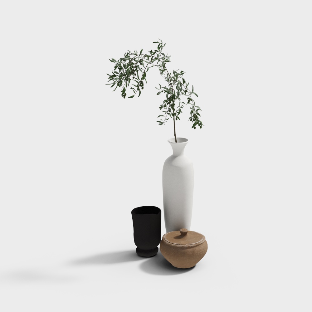 Modern Vase and Plant Combo 3D Model – Low-Poly Decor Set