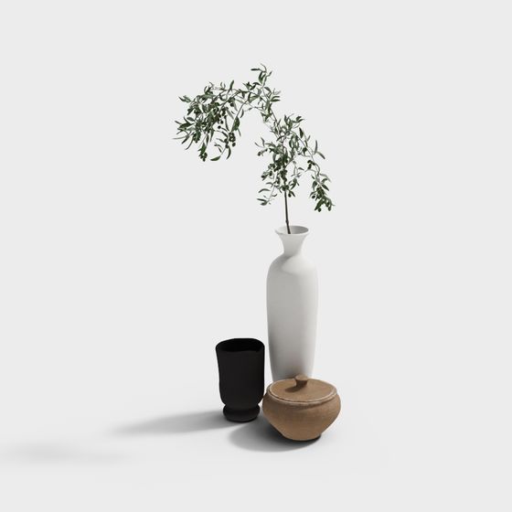 Modern Vase and Plant Combo 3D model