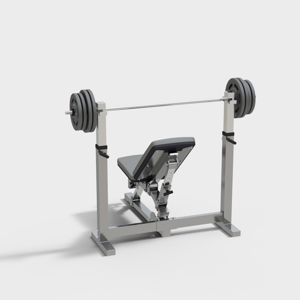 Low-Poly Weight Bench 3D Model – Silver Metal & Leather