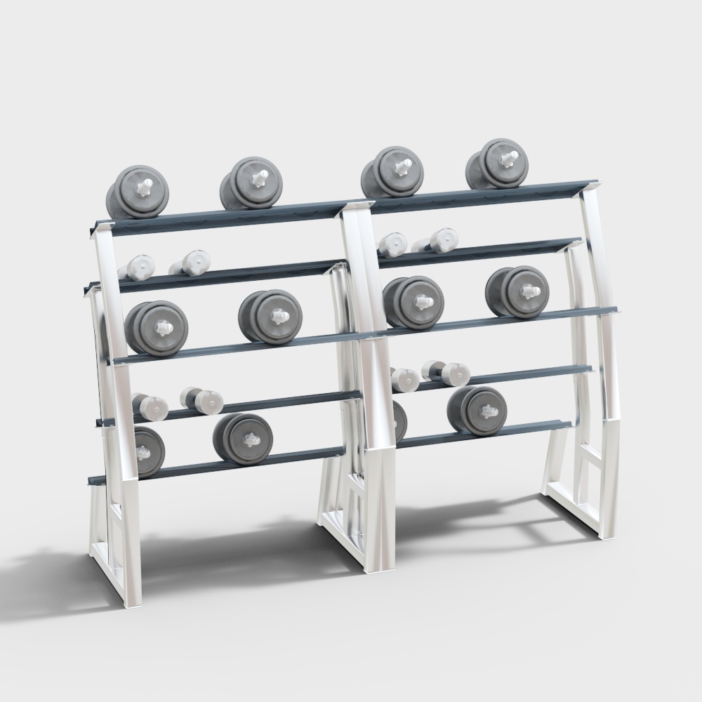 Modern Minimalist Dumbbell Rack 3D Model – Low-Poly Gym Equipment