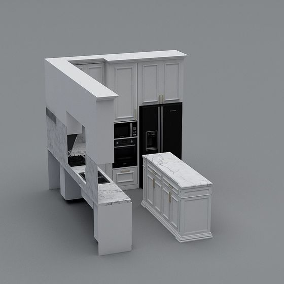 Elegant Low-Polygon Kitchen 3D Model with Marble Countertop