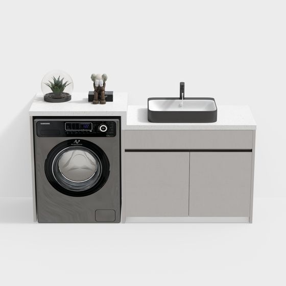 Elegant Washer and Bathroom Cabinet 3D model