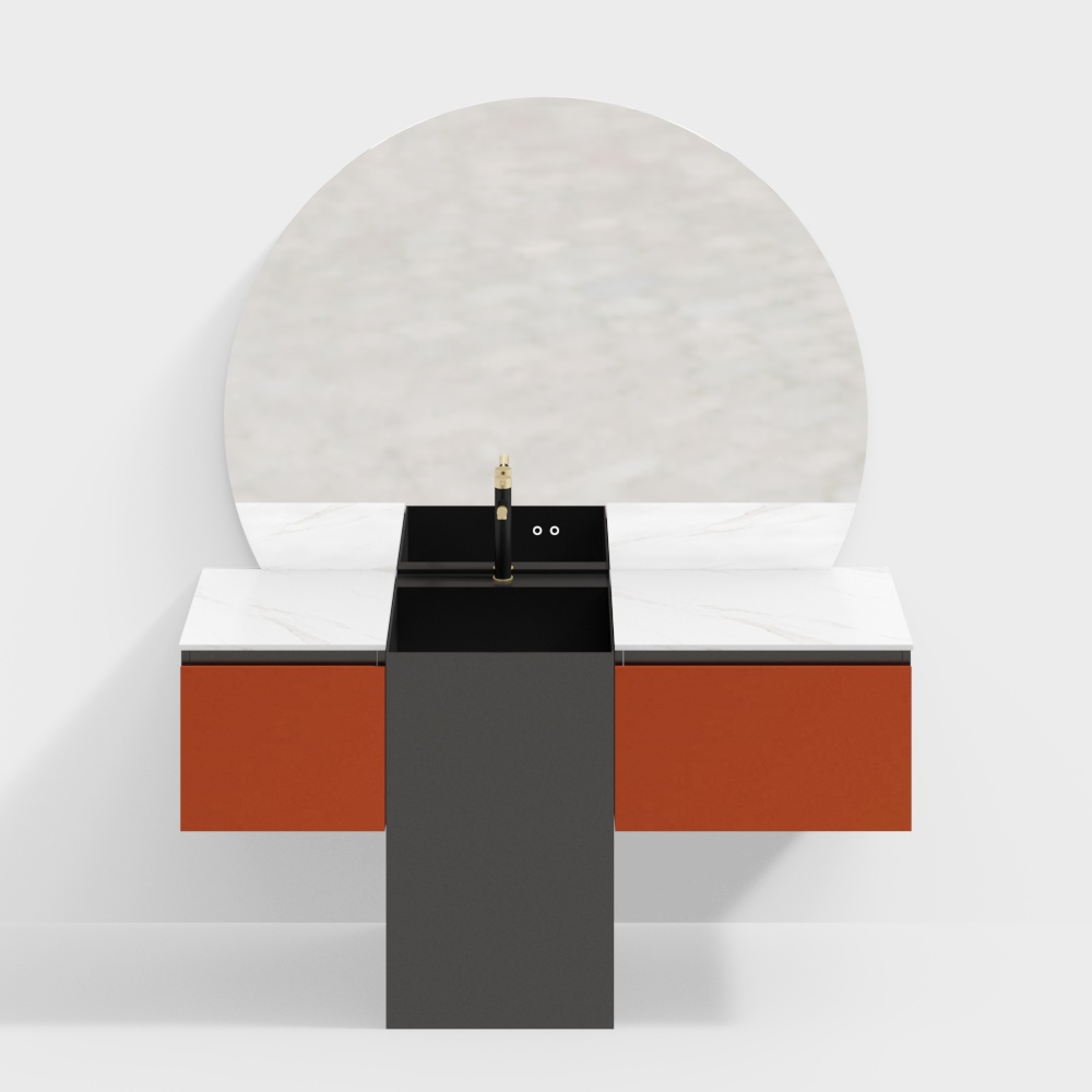 Urban Minimalist Sink Console 3D Model – Marble & Wood