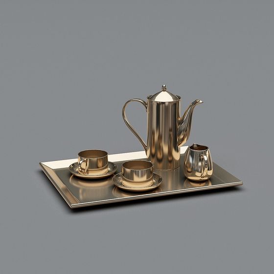 Elegant Gold Tea Set 3D model