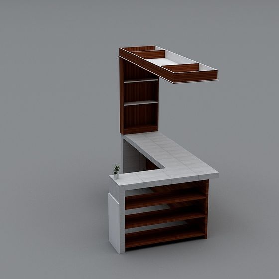 Modern L-Shaped Desk and Bookshelf 3D model