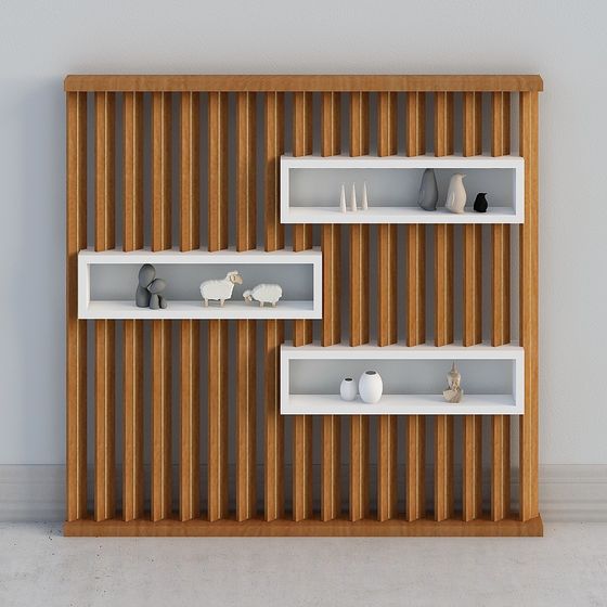 Striped Wooden Bookshelf 3D model for Interiors