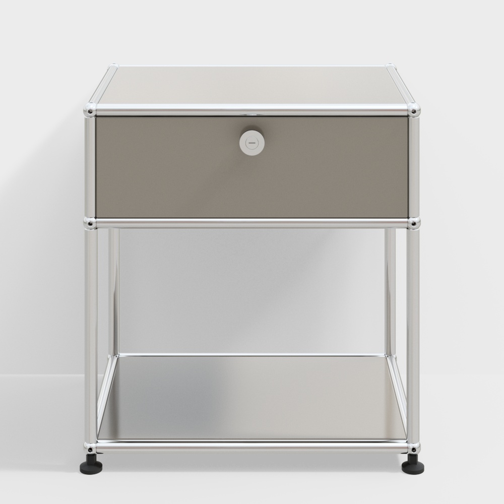 Urban Elegance Bedside Table 3D Model – Matte Gray Drawers