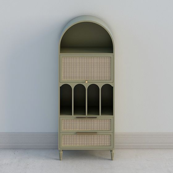 Librero de ratán CB1438-AS [Ratán Verde] (Vidrio para Trama de Ratán)