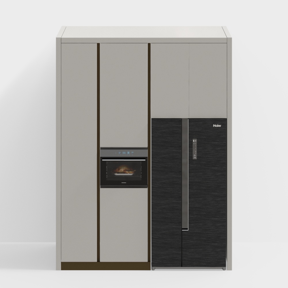 Elegant Low-Poly Refrigerator Cabinet 3D Model – Modern Kitchen