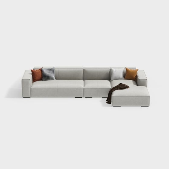 Stylish Gray Shaped Corner Sofa 3D Model for Relaxing Spaces