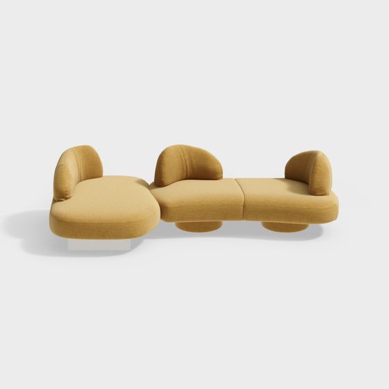 Unique Curved Sofa 3D model in Warm Yellow