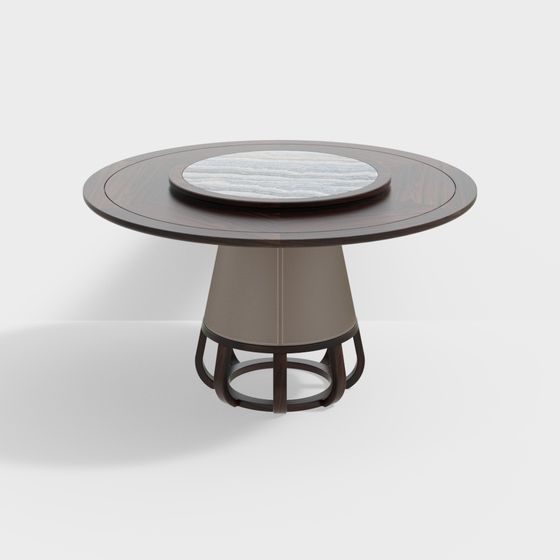 Urban Elegance Round Table 3D Model – Marble and Wood