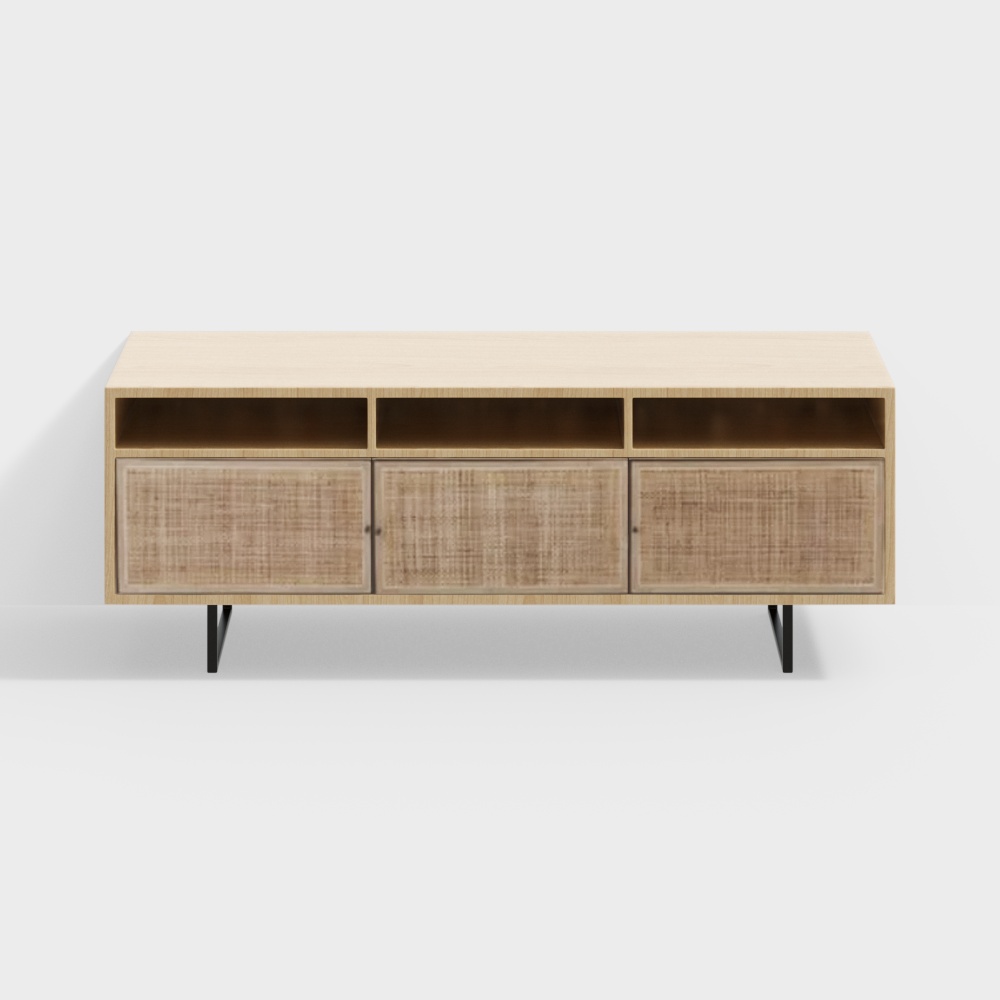 Rattan Sideboard 3D Model – Natural Wood & Rattan