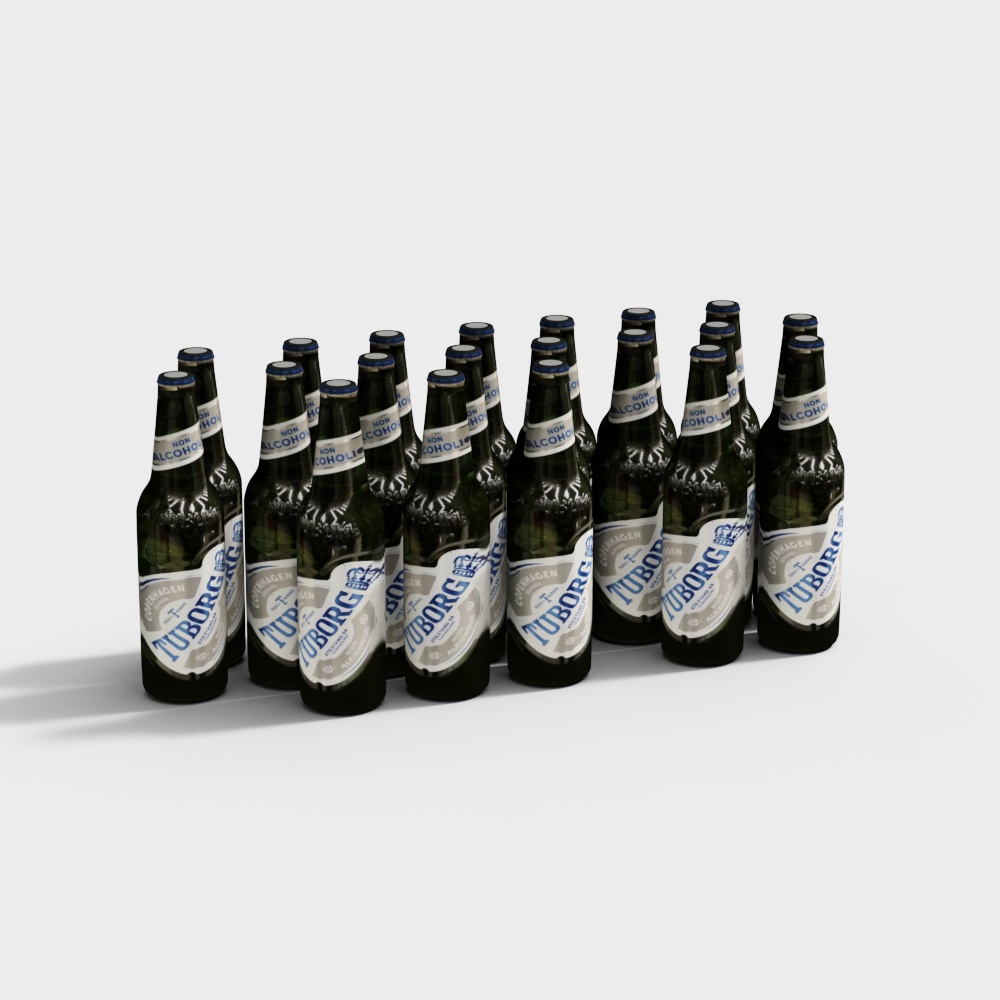 Tuborg Non-Alcoholic Beer Bottles 3D Model – Realistic Textures
