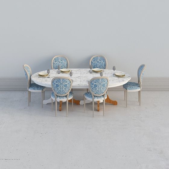 Charming Marble Dining Table and Chair Set 3D model