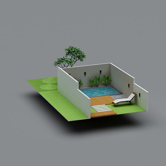 Tranquil Low-Poly Poolside 3D Model