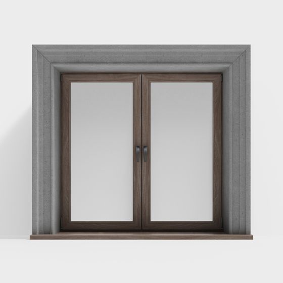 Concrete Frame Double Door Window 3D model