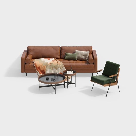 Elegant Low-Poly Sofa Furniture Set 3D model